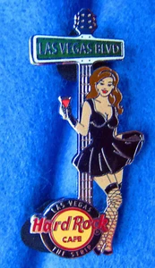 LAS VEGAS STRIP GIRL BLACK DRESS FISHNET STOCKINGS SIGNPOST Hard Rock Cafe PIN - Picture 1 of 1