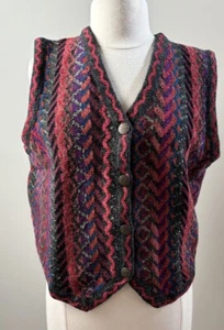 Icelandic Design Size M Sweater Vest Multicolor V-Neck Front Metal Buttons EUC - Picture 1 of 5
