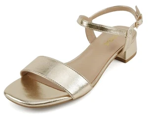 Soda Schuhe Damen-Sandalen Knöchelriemen niedriger Blockabsatz Einzelband EPISODE-S goldfarben - Bild 1 von 5
