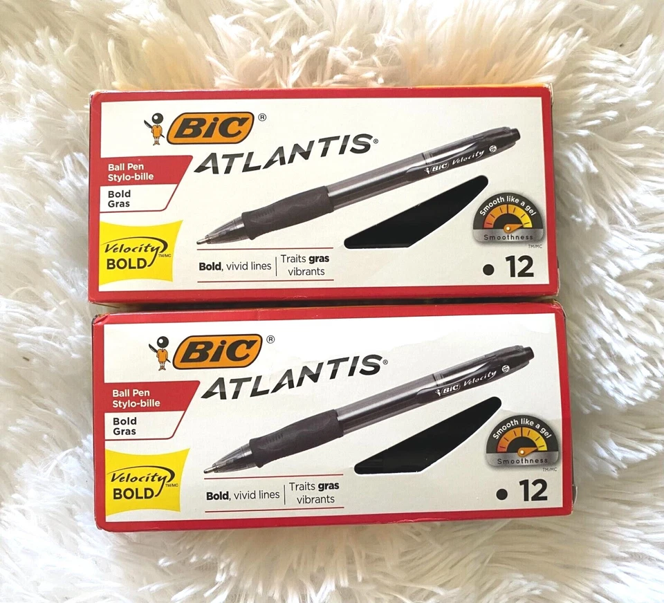 BIC Atlantis Velocity Retractable Ballpoint Pen Black Ink Bold 2 Dozen VLGB11 - Image 1 of 4