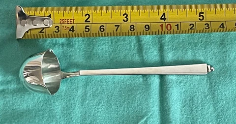 GEORG JENSEN STERLING SILVER PYRAMID PATTERN CREAM LADLE - 5 & 1/4 INCHES LONG Cover