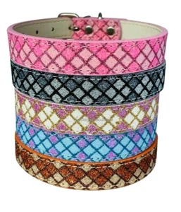 Hundehalsband, Argyle, verstellbar, Bling Sparkle, rosa blau orange grau, XS S M L - Bild 1 von 24
