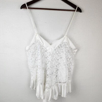 De Colección Encaje Satinado Ribete Camisola Top Lencería XL Blanco Lazos Pinup Boda Coqueta  Foto 1 de 4
