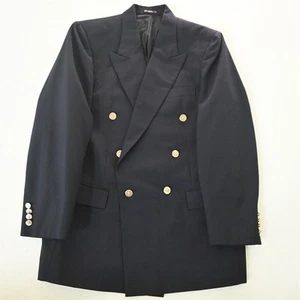 Vtg Parmar 42R Navy Blue Double Breasted Mens Blazer Suit Jacket Sport Coat - Picture 1 of 12