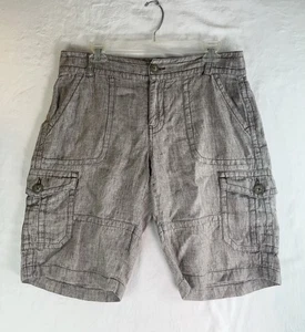 Cabi Shorts Womens 8 Brown Flat Front Bermuda Cargo Pockets Linen Stitch Accent - Picture 1 of 7