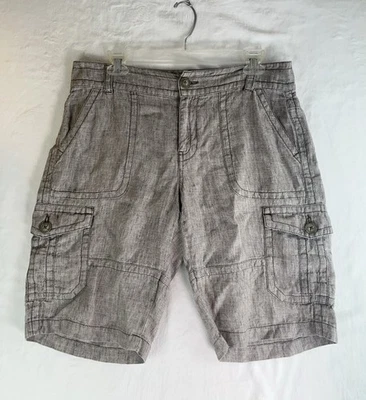 Cabi Shorts Womens 8 Brown Flat Front Bermuda Cargo Pockets Linen Stitch Accent - Image 1 of 4