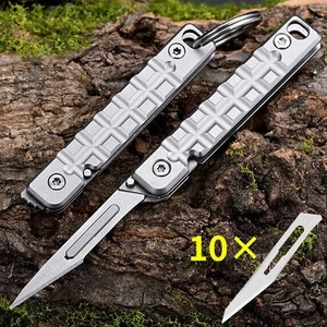 Cuchillo de hoja plegable de bolsillo de acero inoxidable bisturí utilitario exterior EDC llavero - Imagen 1 de 15