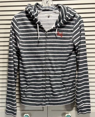 Obey Gray/White Zip Up Sweatshirt Size XS Striped Long Sleeve Embroidered Logo - Image 1 of 4