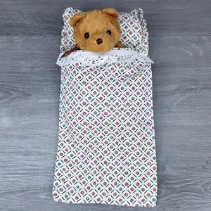 Handmade Beanie Baby Sleeping Bag 10.5" x 5.5" Floral Pattern w/ Attached Pillow - Picture 1 of 14