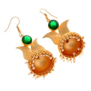 Chrome Diopside Pearl Gold Plated Popular Jhumka Earrings 1 p540 - Picture 1 of 4