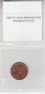1981-P Lincoln Memorial Cent falsch ausgerichtet sterben aus der Mitte Vorderseite Fehler Penny - Bild 1 von 2