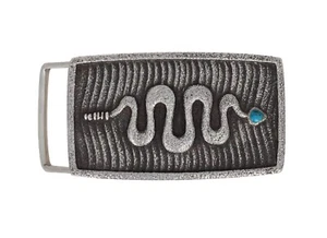 Cuttlefish Cast Snake Belt Buckle With Natural Lone Mountain Turquoise Stone - Picture 1 of 3