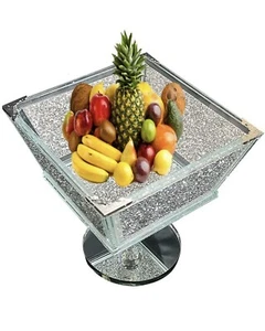 Crushed Diamond Fruit Bowl Crystal Silver Large Kitchen Tableware Bling - Picture 1 of 7