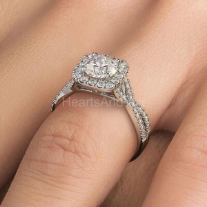 2ct Round Cut Moissanite Twist Split Shank Engagement Ring 14K White Gold Plated - Picture 1 of 4