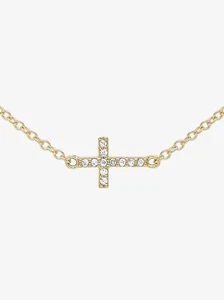 9ct Gold Cubic Zirconia Triple Cross Chain Necklace, Adjustable Chain 17-18" - Picture 1 of 5