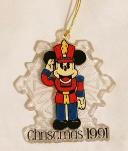 Disney Christmas 1991 Mickey Mouse Ornament Toy Soldier Snowflake Acrylic Vtg 3" - Picture 1 of 6