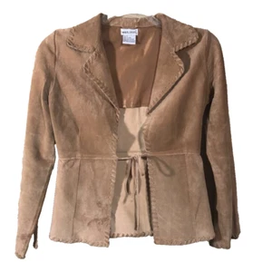Wet Seal Damen-Blazerjacke braune Krawatte vorne gefüttert Kerbe Revers 100 % Leder S - Bild 1 von 5