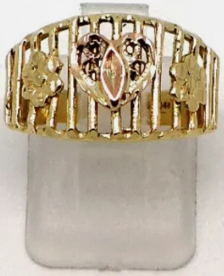 14k Two-Tone Gold Fancy Ladies Dome Flower and Heart Ring - Image 1 of 4