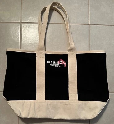 POLO Jeans Co Ralph Lauren Lobster Cotton Canvas Shoulder Tote Bag Black - Image 1 of 4