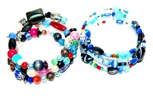Lot/2 WHOLESALE MULTICOLOR 3-STRAND BEADED MEMORY WIRE BRACELETS *USA Made*#B-05 - Picture 1 of 3