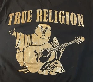 Herren True Religion Grafik Buddha Logo TShirt Schwarz Metallic Gold Baumwolle Gr. L - Bild 1 von 5