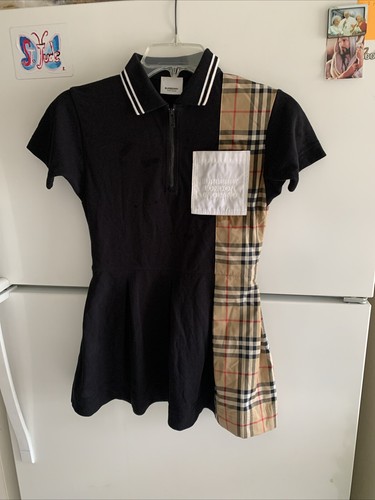Abito polo nero Burberry Serena Check piqué per bambini taglia 8Y