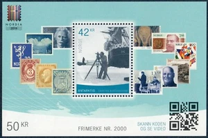 NORUEGA. 2019. 42 Kr. Nordia 2019. Camarógrafo sobre hielo. Souv. hoja. VF MNH (BL58) - Imagen 1 de 1