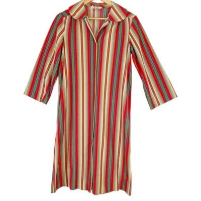 Vestido midi vintage Evelyn Pearson años 60 70 media manga a rayas talla pequeña para mujer Foto 1 de 4