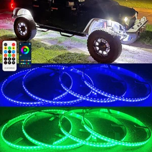 15.5'' RGB Wheel Ring Lights LED Turn Signal Chasing Lights For Jeep Wrangler - Foto 1 di 10