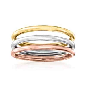 Set of 3 Stackable Plain Band Ring Real 14K Yellow White Rose Pink Gold ALL SIZE - Picture 1 of 7
