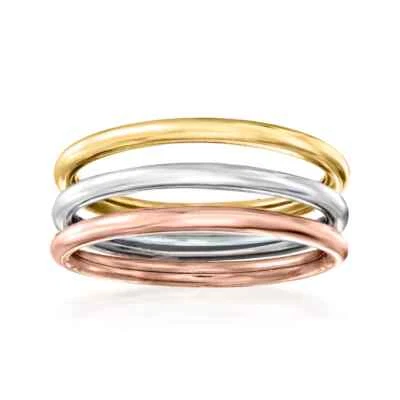 Set of 3 Stackable Plain Band Ring Real 14K Yellow White Rose Pink Gold ALL SIZE - Image 1 of 4