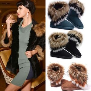 Womens Fashion Ankle Boot Flat Faux Fur Lined Snow Boots Warm Winter Shoes Size