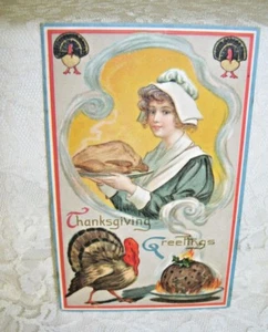 Postcard Thanksgiving Pilgrim and Turkey Nova Scotia Marshall 1909 - Picture 1 of 2