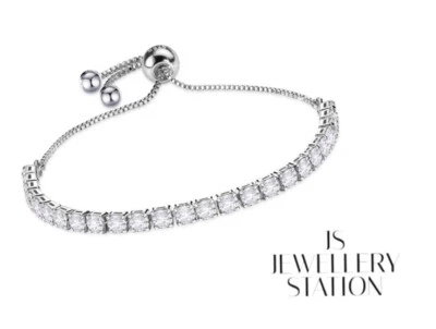 Acabado en oro blanco corte redondo creado diamante pulsera de tirón de corbata franqueo gratuito Foto 1 de 4