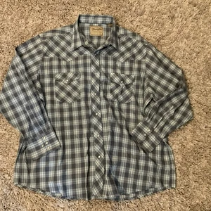 Vintage Wrangler Western Shirt Pearl Snap Gray Blue Plaid Mens XXL - Picture 1 of 4