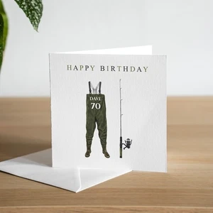 Personalised 70th Birthday Card Grandad Fishing Handmade Fisherman Gift Dad - Picture 1 of 3