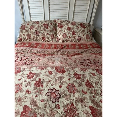 Pottery Barn Queen Duvet Set Cream, Apricot Taupe with Shams Linen Blend - Image 1 of 4