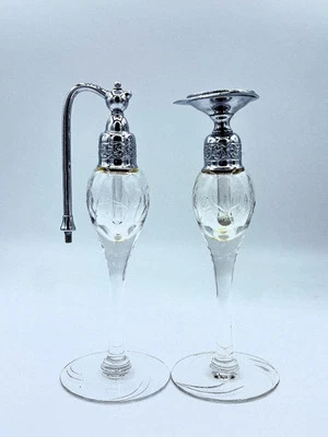 Matching Pair Antique Art Deco Chrome & Etched Glass Perfume Atomizer & Dauber - Image 1 of 4