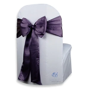 10 pcs Satin Chair Cover Bow Sash 108"x8" - Plum Purple - Wedding Party pv - Picture 1 of 5
