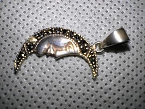 Vintage Sterling Silber Markasit Mond Pin Mann im Mond Halbmond Anhänger 925 - Bild 1 von 7