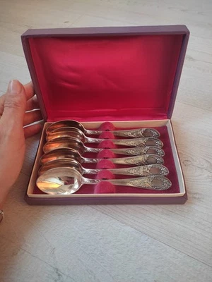 Vintage Teaspoon Set of 6 Cupronickel Melhior USSR Silver Original Box Neusilber - Image 1 of 4