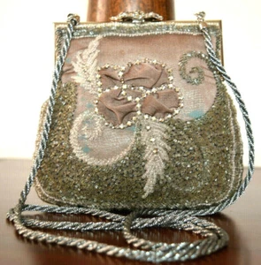 LARISA BARRERA FLORAL EMBROIDERED/BEADED GRAY SMALL EVENING BAG 1902KO - Picture 1 of 12