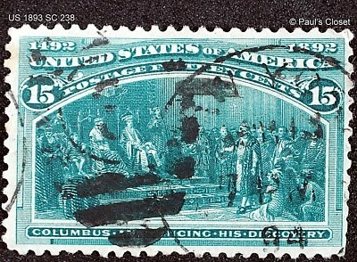 1893 COLUMBIAN EXPO SC 238 15¢ DARK GREEN UNG COLUMBUS ANNOUNCING DISC P12 F/VF - Image 1 of 2