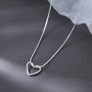 Glossy Heart Pendant Necklace Silver Snake Chain Women Ladies Jewellery Gift UK - Picture 1 of 3