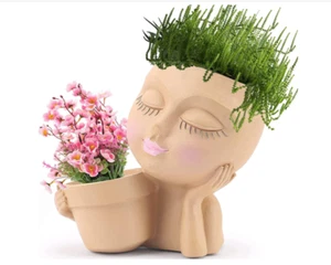 Face Flower Planters Pots Resin Head Planter Succulent Pot Indoor Outdoor Garden - Picture 1 of 8