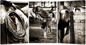 3 Stück Retro Leinwandbilder American West Rodeo Cowboy Wandbild Gemälde braun - Bild 1 von 8