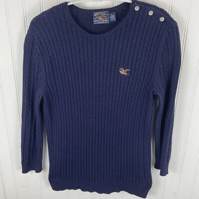 American Living 100% хлопок темно-синий кабель трикотажа длинным рукавом пуловер свитер M - Изображение 1 из 4