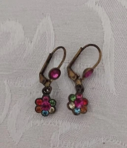 Vintage Michal Negrin Multicolor Rhinestones Floral Earrings Signed - Picture 1 of 3