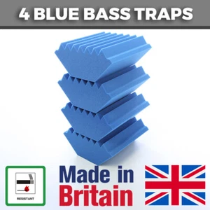 4 Blue Acoustic Foam Bass Traps Corner Traps For Studio Sound Acoustic Treatment - Picture 1 of 11