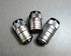 Fisher Scientific Microscope Objectives Set 4x, 10x, 40x - Picture 1 of 9